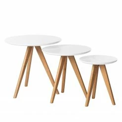 Mørteens Table d’appoint Past Past I (3 éléments) - Chêne partiellement massif - Blanc / Chêne