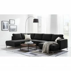 Fredriks Canapé panoramique Summer - Tissu Madu: Noir - Méridienne courte à droite / longue à gauche (vue de face) -loftscape Boutique 1000012450 201130 15533000188 MOOD DETAILS P000000001000012450 mood