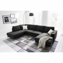 Fredriks Canapé panoramique Summer - Tissu Madu: Noir - Méridienne courte à droite / longue à gauche (vue de face) -loftscape Boutique 1000012450 201130 15533100189 MOOD DETAILS P000000001000012450 mood