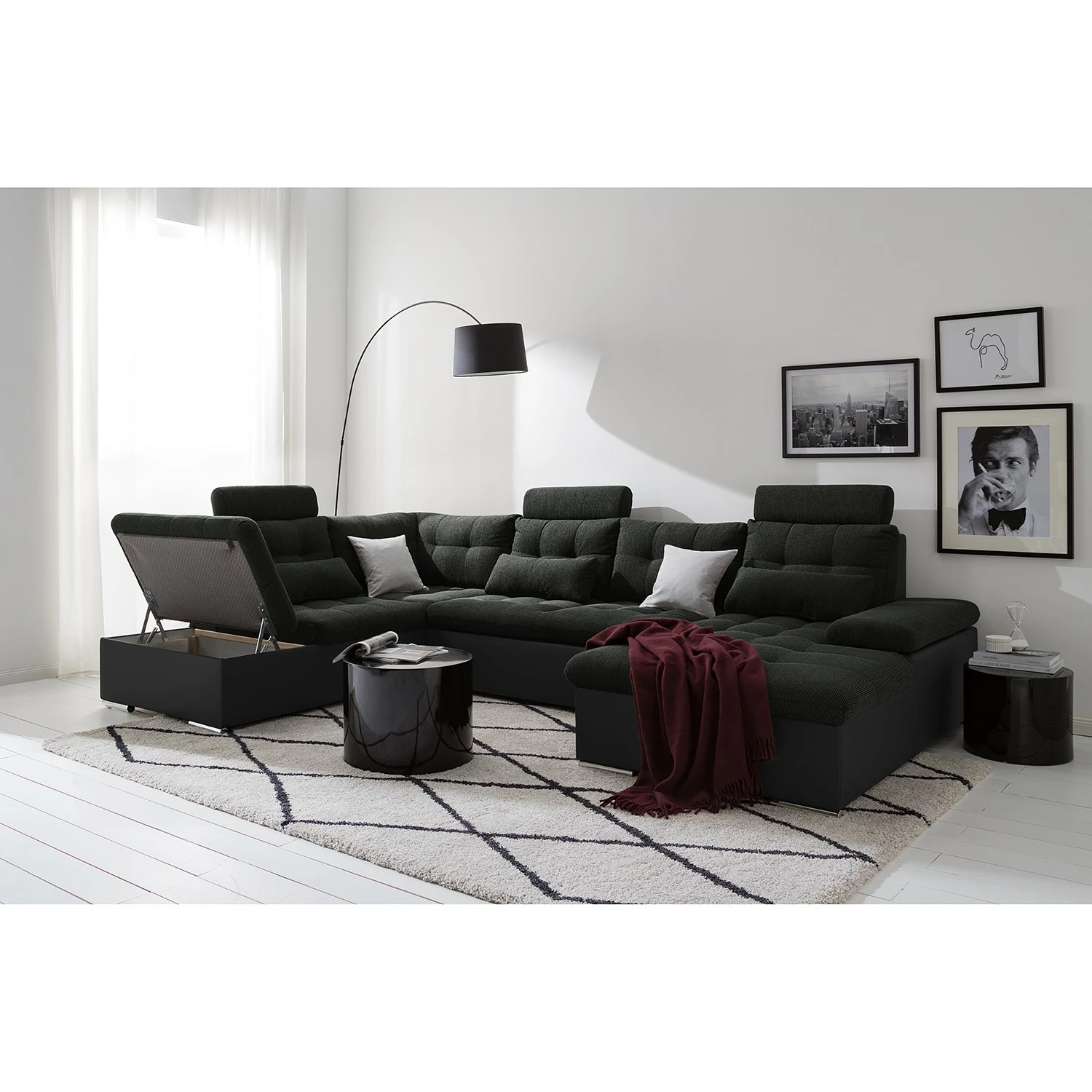 Fredriks Canapé panoramique Puntiro I - Tissu - Cuir synthétique Lilo / Tissu structuré Satur: Noit / Anthracite - Méridienne courte à droite / longue à gauche (vue de face) 5 Fredriks Canapé panoramique Puntiro I - Tissu - Cuir synthétique Lilo / Tissu structuré Satur: Noit / Anthracite - Méridienne courte à droite / longue à gauche (vue de face) – Image 3