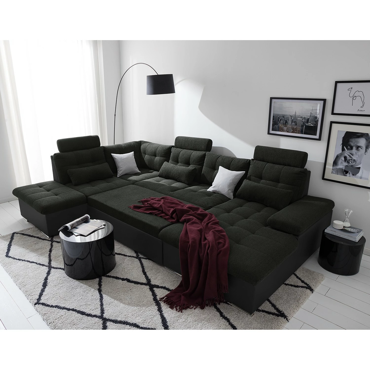 Fredriks Canapé panoramique Puntiro I - Tissu - Cuir synthétique Lilo / Tissu structuré Satur: Noit / Anthracite - Méridienne courte à droite / longue à gauche (vue de face) 6 Fredriks Canapé panoramique Puntiro I - Tissu - Cuir synthétique Lilo / Tissu structuré Satur: Noit / Anthracite - Méridienne courte à droite / longue à gauche (vue de face) – Image 4