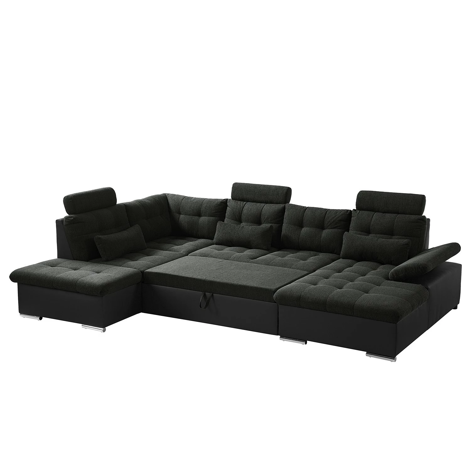 Fredriks Canapé panoramique Puntiro I - Tissu - Cuir synthétique Lilo / Tissu structuré Satur: Noit / Anthracite - Méridienne courte à droite / longue à gauche (vue de face) 7 Fredriks Canapé panoramique Puntiro I - Tissu - Cuir synthétique Lilo / Tissu structuré Satur: Noit / Anthracite - Méridienne courte à droite / longue à gauche (vue de face) – Image 5