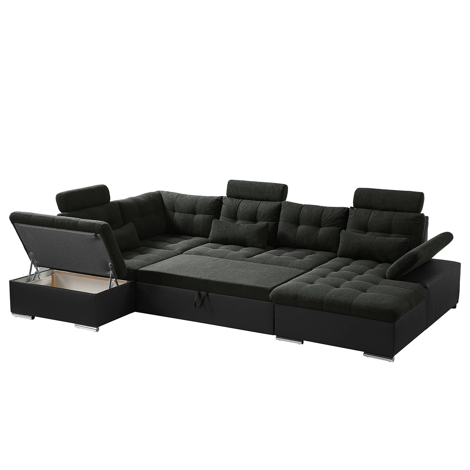 Fredriks Canapé panoramique Puntiro I - Tissu - Cuir synthétique Lilo / Tissu structuré Satur: Noit / Anthracite - Méridienne courte à droite / longue à gauche (vue de face) 8 Fredriks Canapé panoramique Puntiro I - Tissu - Cuir synthétique Lilo / Tissu structuré Satur: Noit / Anthracite - Méridienne courte à droite / longue à gauche (vue de face) – Image 6