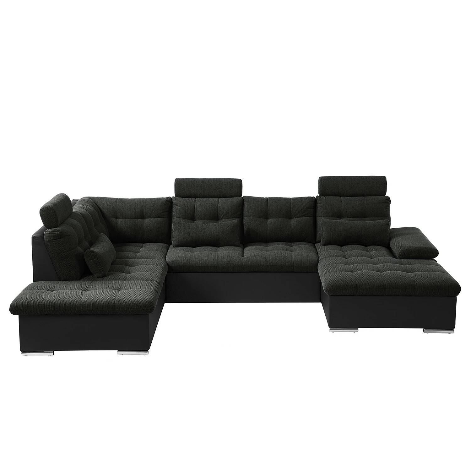 Fredriks Canapé panoramique Puntiro I - Tissu - Cuir synthétique Lilo / Tissu structuré Satur: Noit / Anthracite - Méridienne courte à droite / longue à gauche (vue de face) 9 Fredriks Canapé panoramique Puntiro I - Tissu - Cuir synthétique Lilo / Tissu structuré Satur: Noit / Anthracite - Méridienne courte à droite / longue à gauche (vue de face) – Image 7