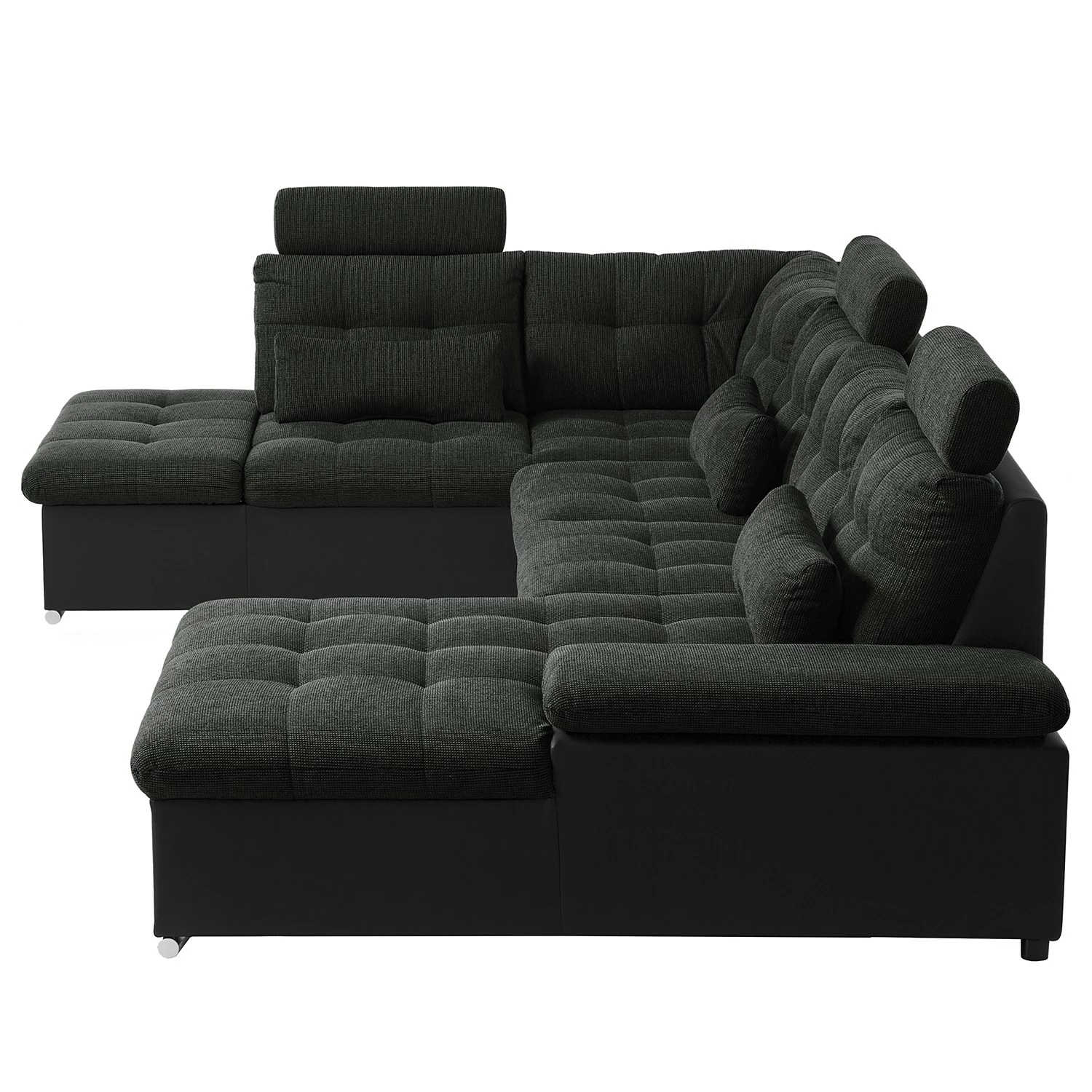 Fredriks Canapé panoramique Puntiro I - Tissu - Cuir synthétique Lilo / Tissu structuré Satur: Noit / Anthracite - Méridienne courte à droite / longue à gauche (vue de face) 10 Fredriks Canapé panoramique Puntiro I - Tissu - Cuir synthétique Lilo / Tissu structuré Satur: Noit / Anthracite - Méridienne courte à droite / longue à gauche (vue de face) – Image 8