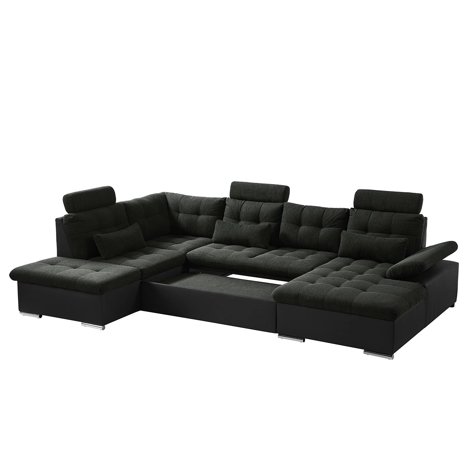 Fredriks Canapé panoramique Puntiro I - Tissu - Cuir synthétique Lilo / Tissu structuré Satur: Noit / Anthracite - Méridienne courte à droite / longue à gauche (vue de face) 12 Fredriks Canapé panoramique Puntiro I - Tissu - Cuir synthétique Lilo / Tissu structuré Satur: Noit / Anthracite - Méridienne courte à droite / longue à gauche (vue de face) – Image 10