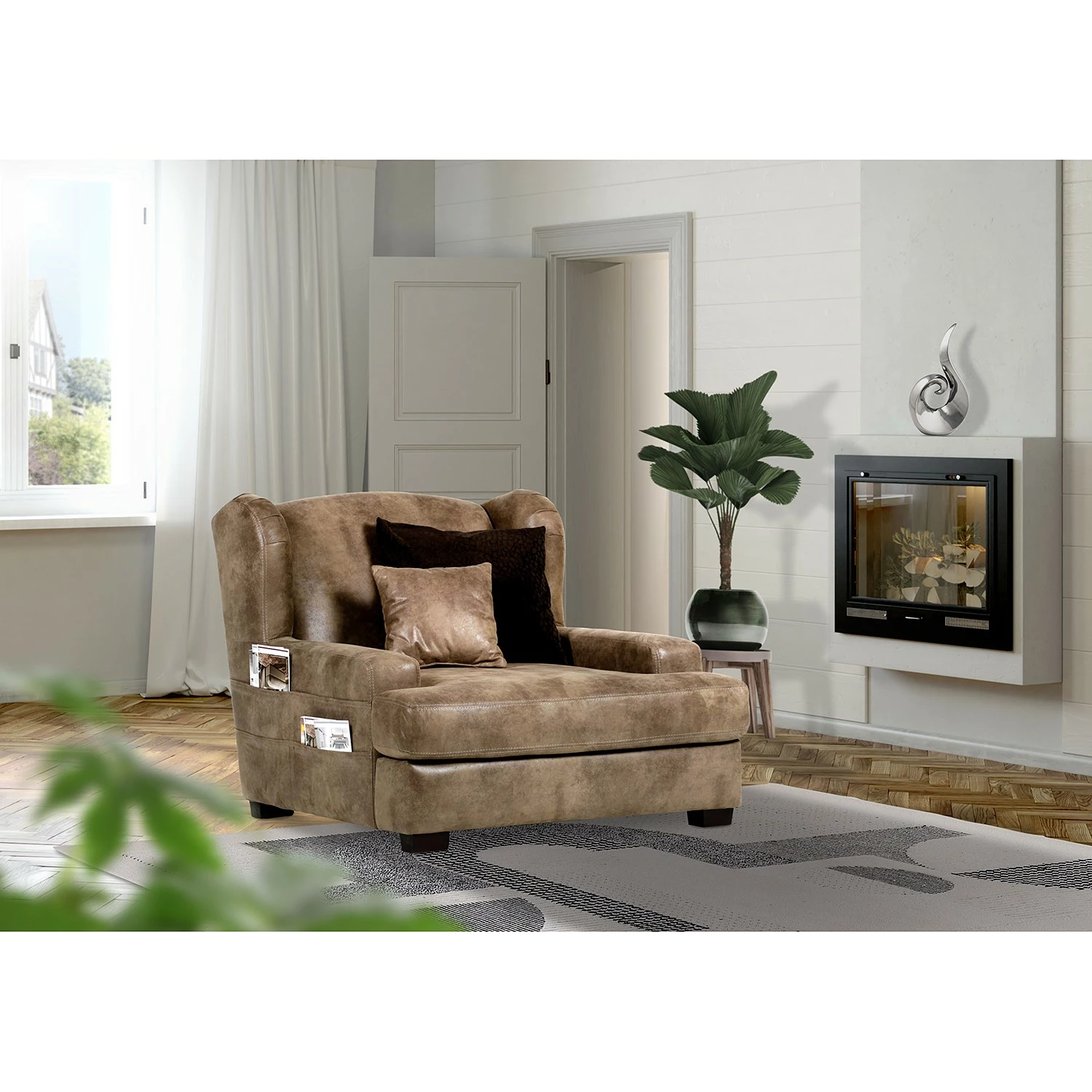 Red Living Grand fauteuil à oreilles Dream - Microfibre marron 4 Red Living Grand fauteuil à oreilles Dream - Microfibre marron – Image 2