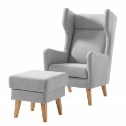 Mørteens Fauteuil à oreilles Bucoli - Galet - Avec repose-pieds