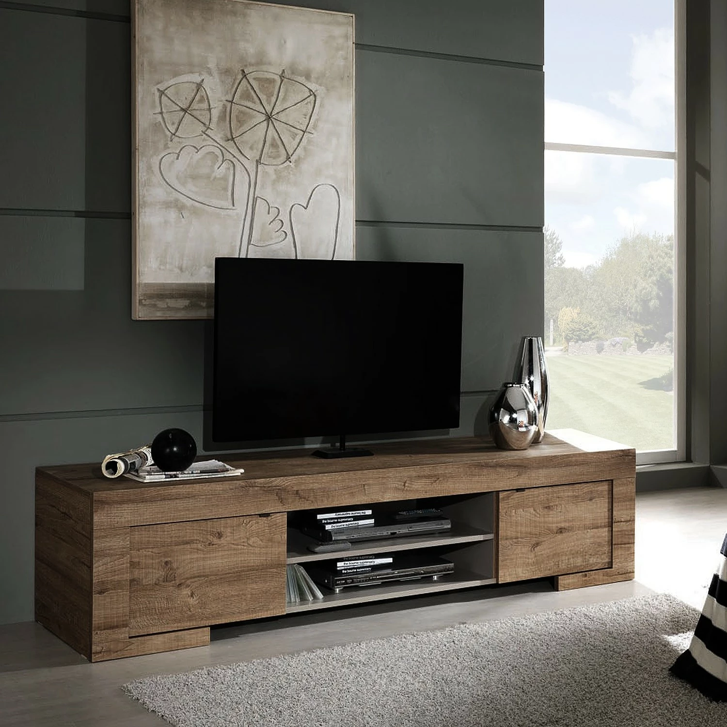 LC Spa Meuble TV Milano LC - Imitation chêne foncé 4 LC Spa Meuble TV Milano LC - Imitation chêne foncé – Image 2