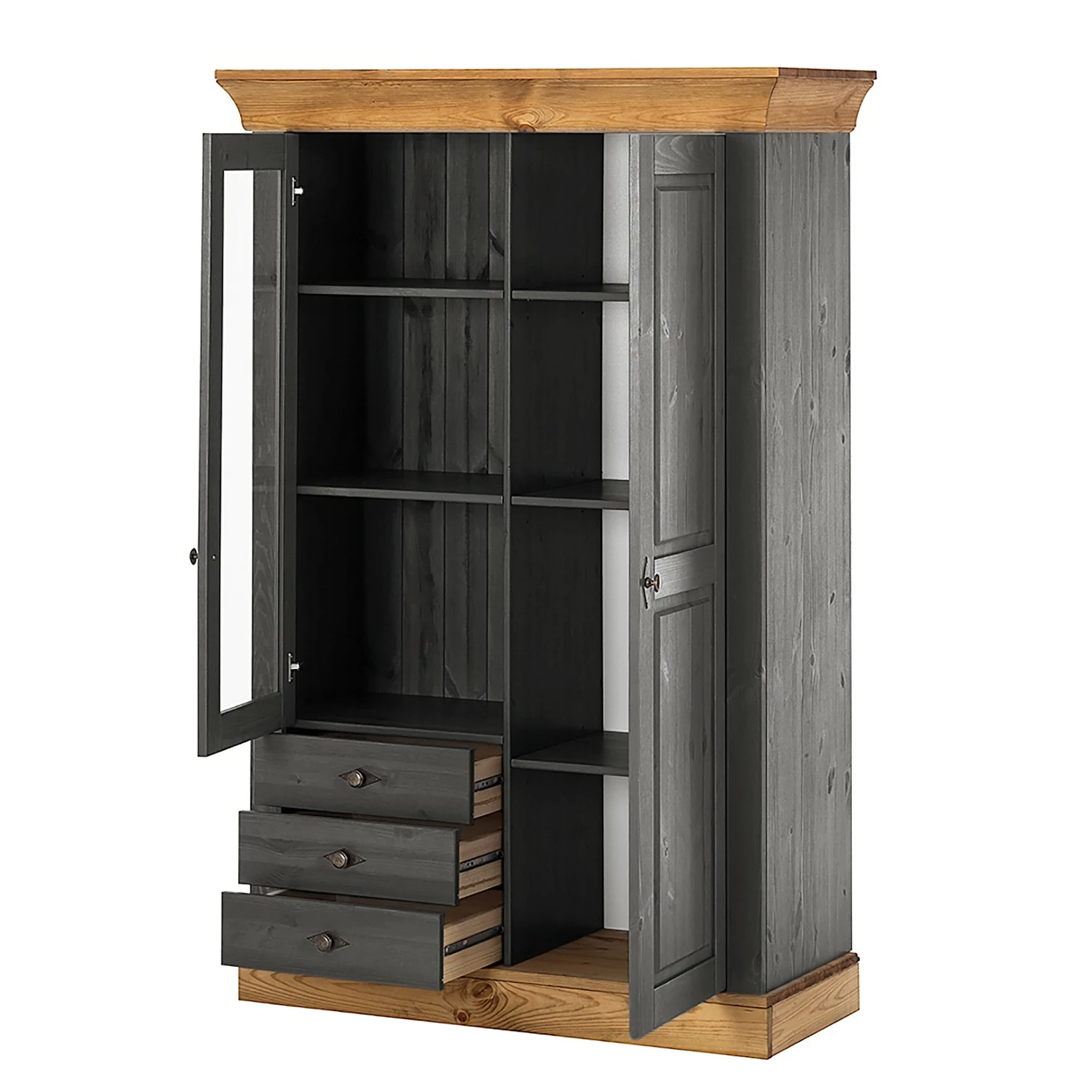 Maison Belfort Armoire vitrine Bergen - Epicéa gris / Epicéa lessivé 5 Maison Belfort Armoire vitrine Bergen - Epicéa gris / Epicéa lessivé – Image 3