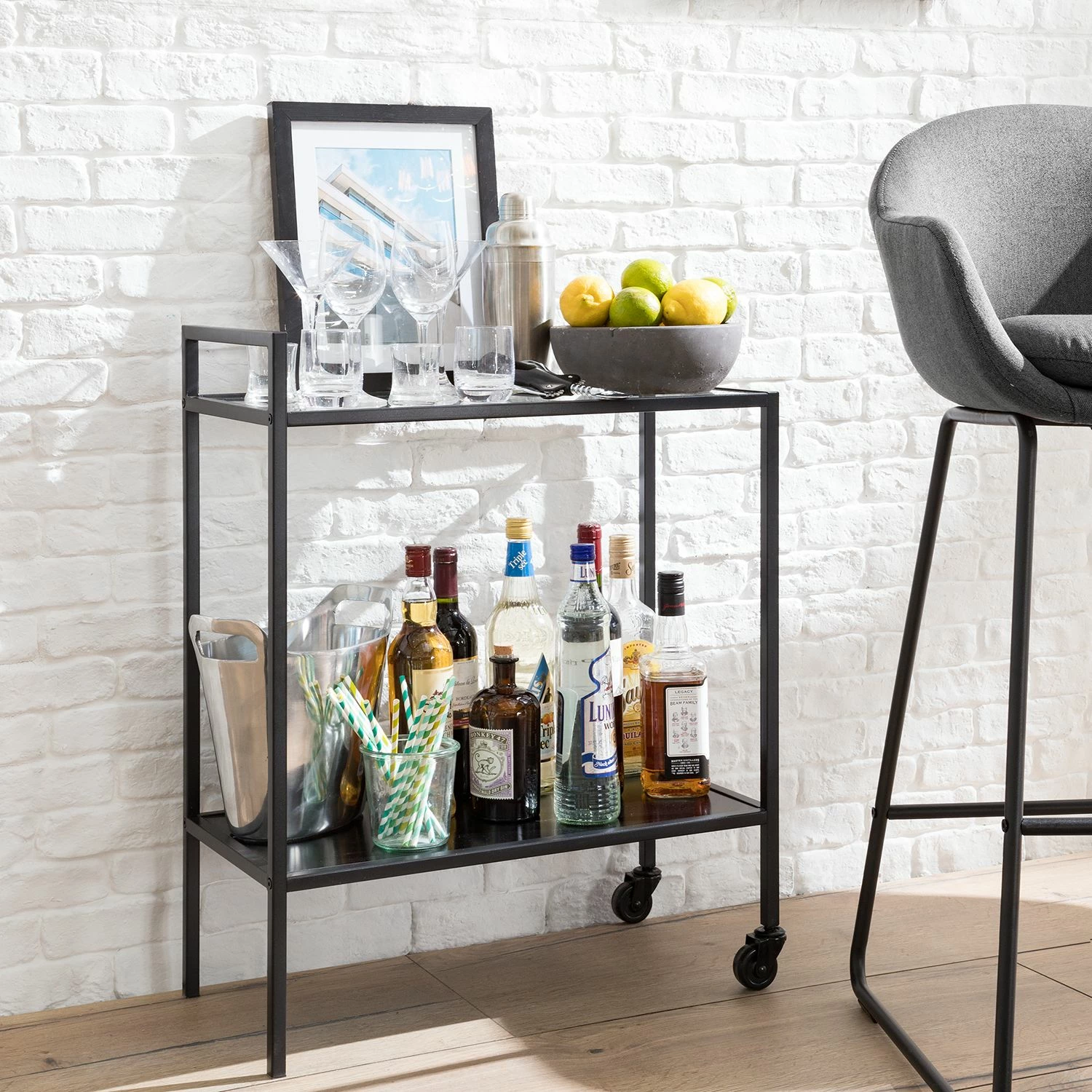 Mooved Desserte Enmore - Verre / Métal - Noir mat 4 Mooved Desserte Enmore - Verre / Métal - Noir mat – Image 2