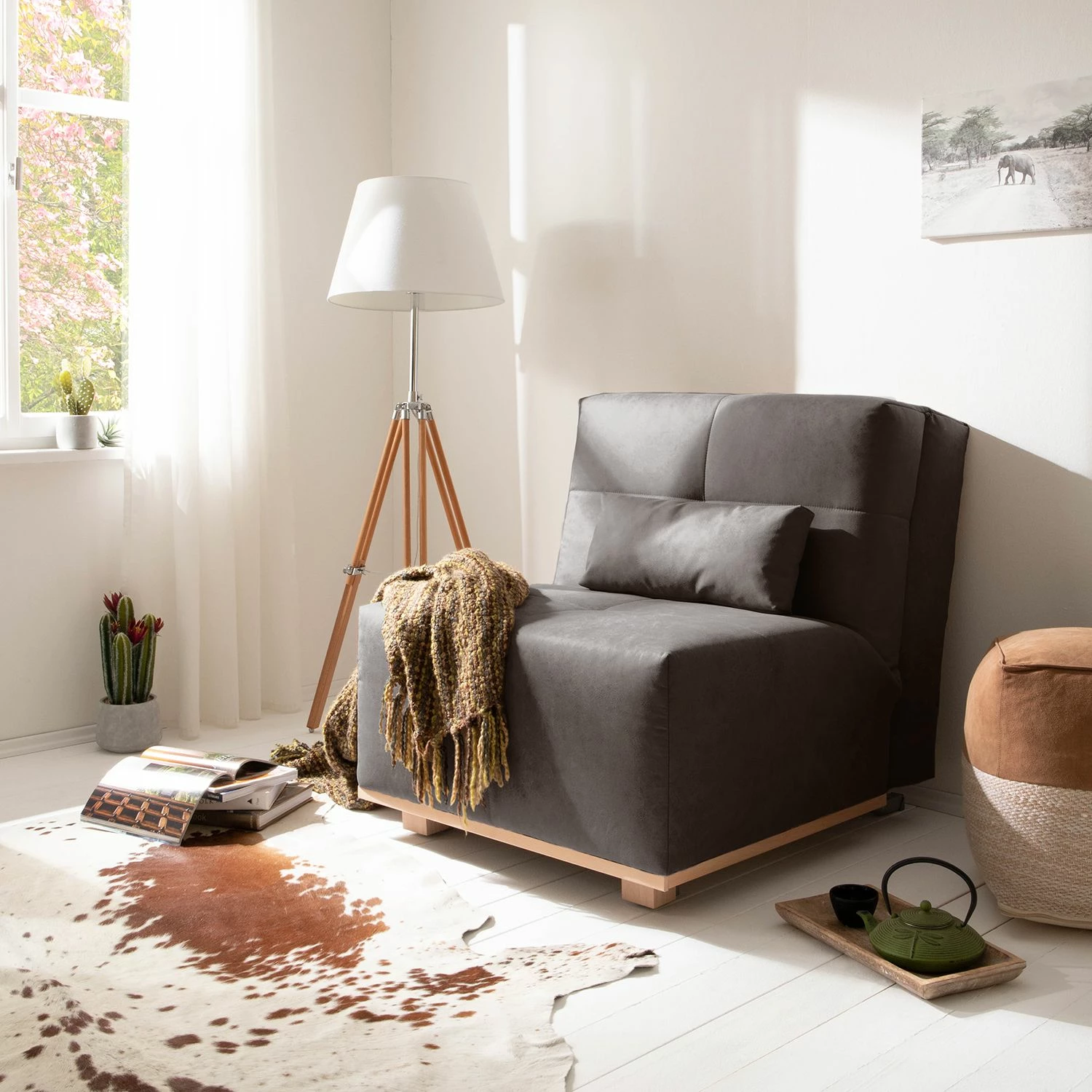 Ars Natura Fauteuil convertible Simla I - Microfibre - Gris lava 4 Ars Natura Fauteuil convertible Simla I - Microfibre - Gris lava – Image 2