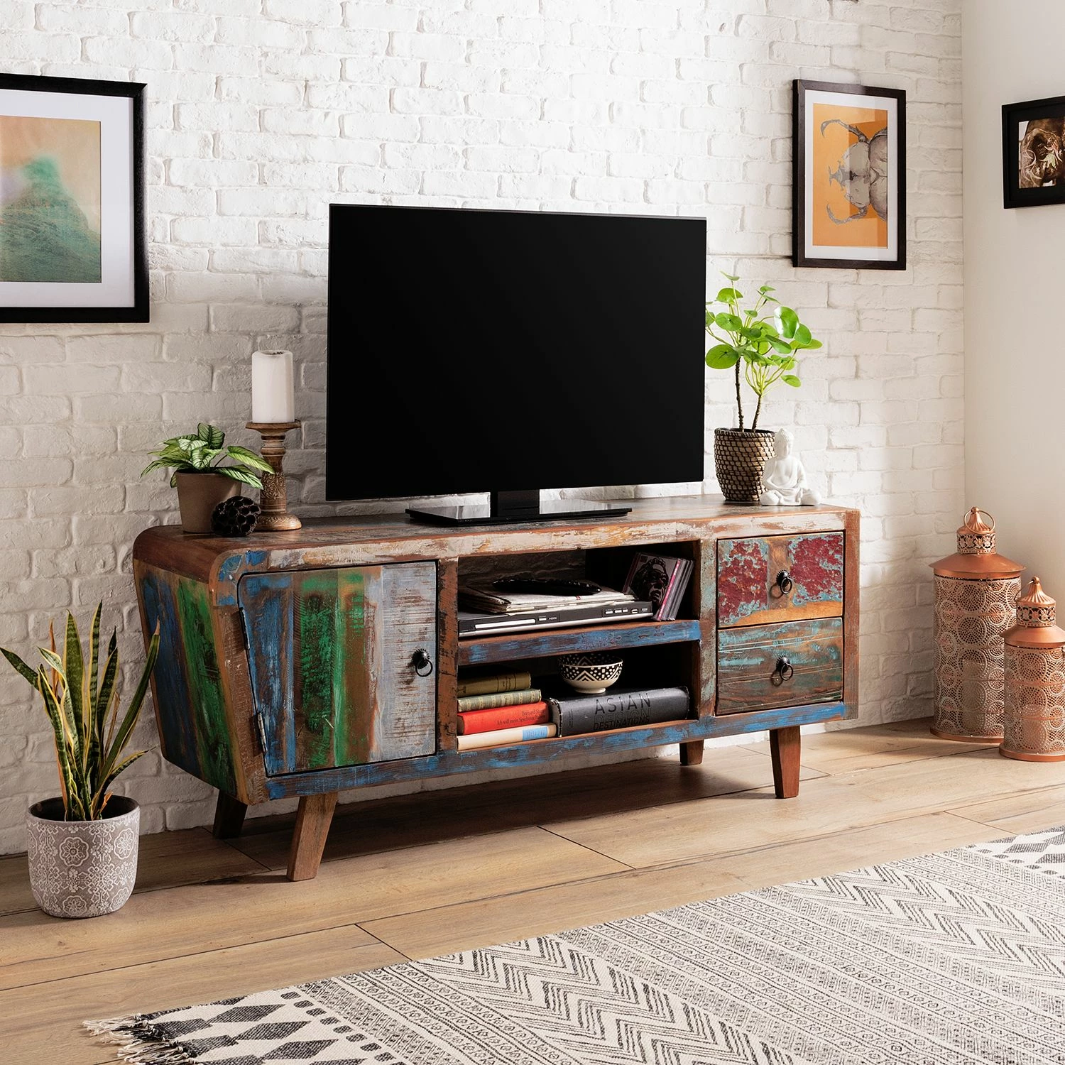 Ars manufacti Meuble TV Yazoo - Bois recyclé massif - Multicolore 4 Ars manufacti Meuble TV Yazoo - Bois recyclé massif - Multicolore – Image 2