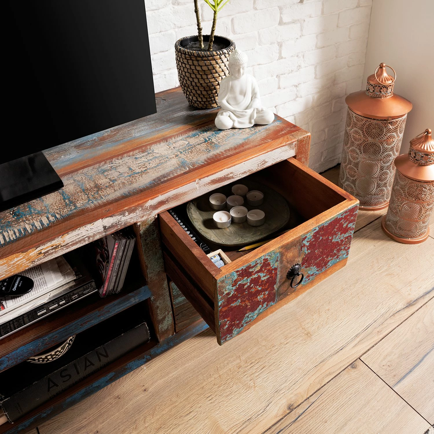 Ars manufacti Meuble TV Yazoo - Bois recyclé massif - Multicolore 8 Ars manufacti Meuble TV Yazoo - Bois recyclé massif - Multicolore – Image 6