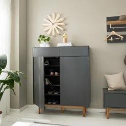 Mørteens Meuble à chaussures Lindholm II - Partiellement en chêne massif - Gris -loftscape Boutique 1000119255 200916 16053800019 MOOD DETAILS P000000001000119255 mood