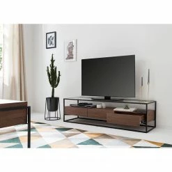 Studio Copenhagen Meuble TV Rizzo - Matériau dérivé du bois / Verre - noir / imitation noyer -loftscape Boutique 1000123450 190328 11102900022 MOOD GALLERYIMAGES P000000001000123450 mood