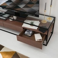 Studio Copenhagen Meuble TV Rizzo - Matériau dérivé du bois / Verre - noir / imitation noyer -loftscape Boutique 1000123450 190328 11102900023 GALLERYIMAGES P000000001000123450