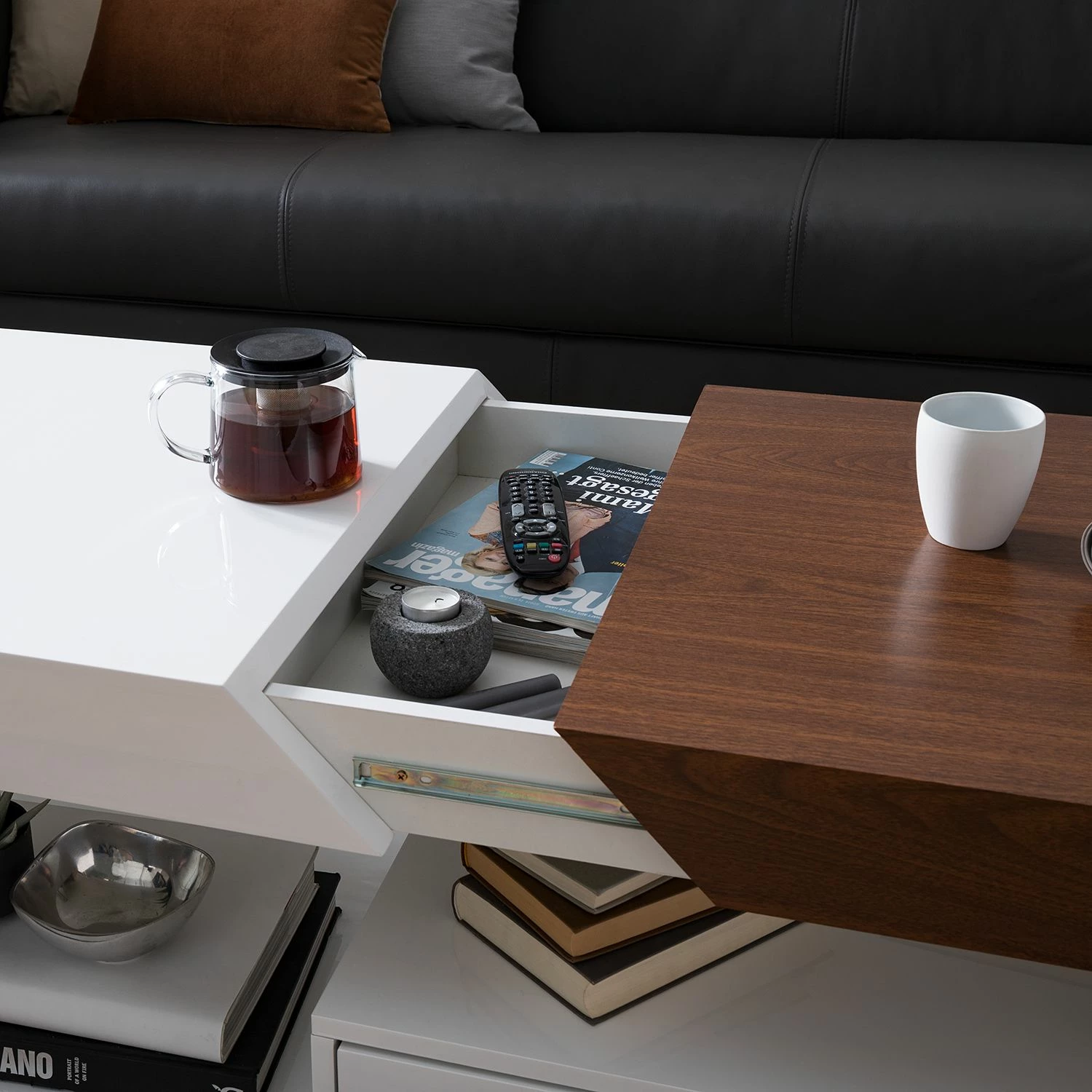 Fredriks Table basse Smithers - Imitation noyer / Blanc brillant 15 Fredriks Table basse Smithers - Imitation noyer / Blanc brillant – Image 13