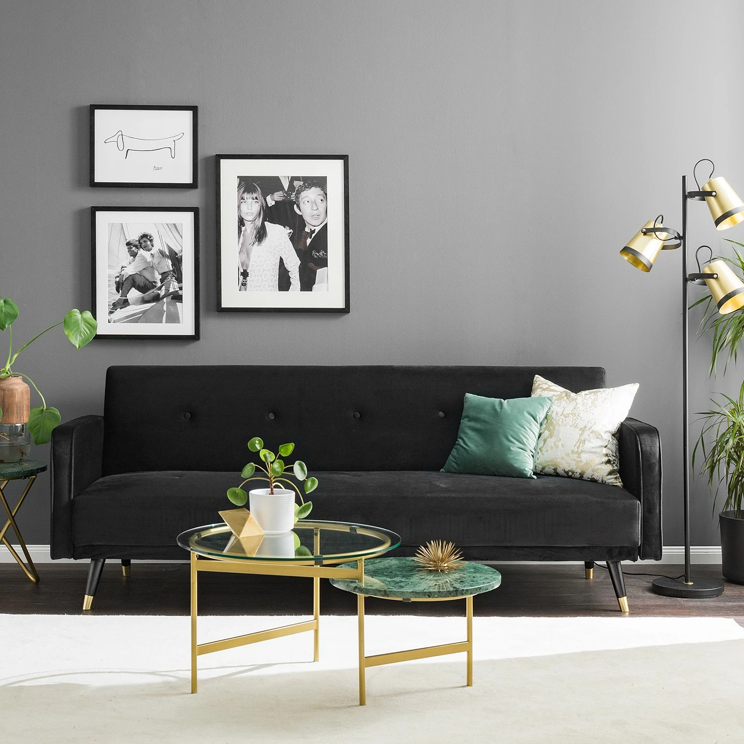 Jack & Alice Canapé convertible Daru I - Velours - Noir 4 Jack & Alice Canapé convertible Daru I - Velours - Noir – Image 2