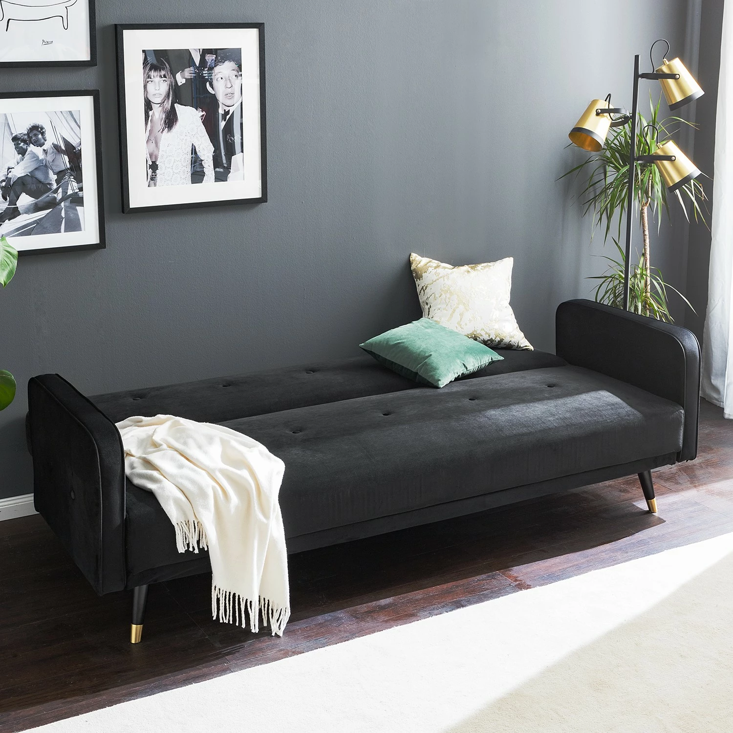 Jack & Alice Canapé convertible Daru I - Velours - Noir 5 Jack & Alice Canapé convertible Daru I - Velours - Noir – Image 3