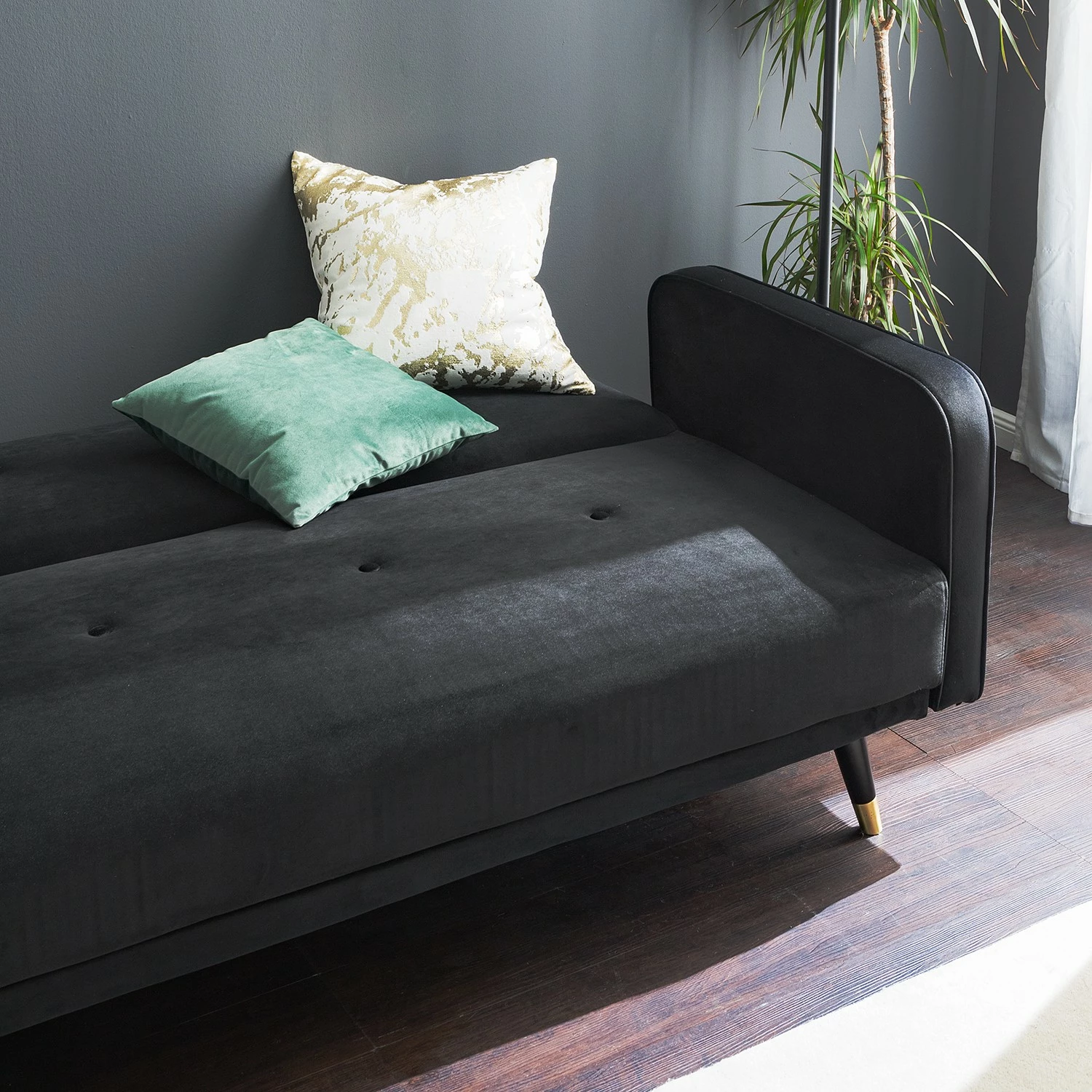 Jack & Alice Canapé convertible Daru I - Velours - Noir 14 Jack & Alice Canapé convertible Daru I - Velours - Noir – Image 12