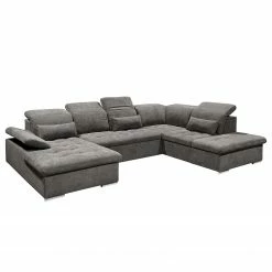 Fredriks Canapé panoramique San Benito - Microfibre Ranu: Gris minéral - Méridienne courte à gauche / longue à droite (vue de face)