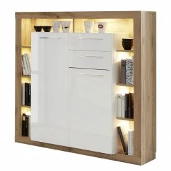 Trendteam Buffet haut Rock - Blanc brillant / Imitation chĂȘne de Wotan