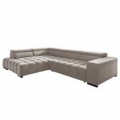 Loftscape Canapé d'angle Masaya - Microfibre Enza: Cappuccino - Méridienne longue à droite (vue de face) - Sans fonction couchage