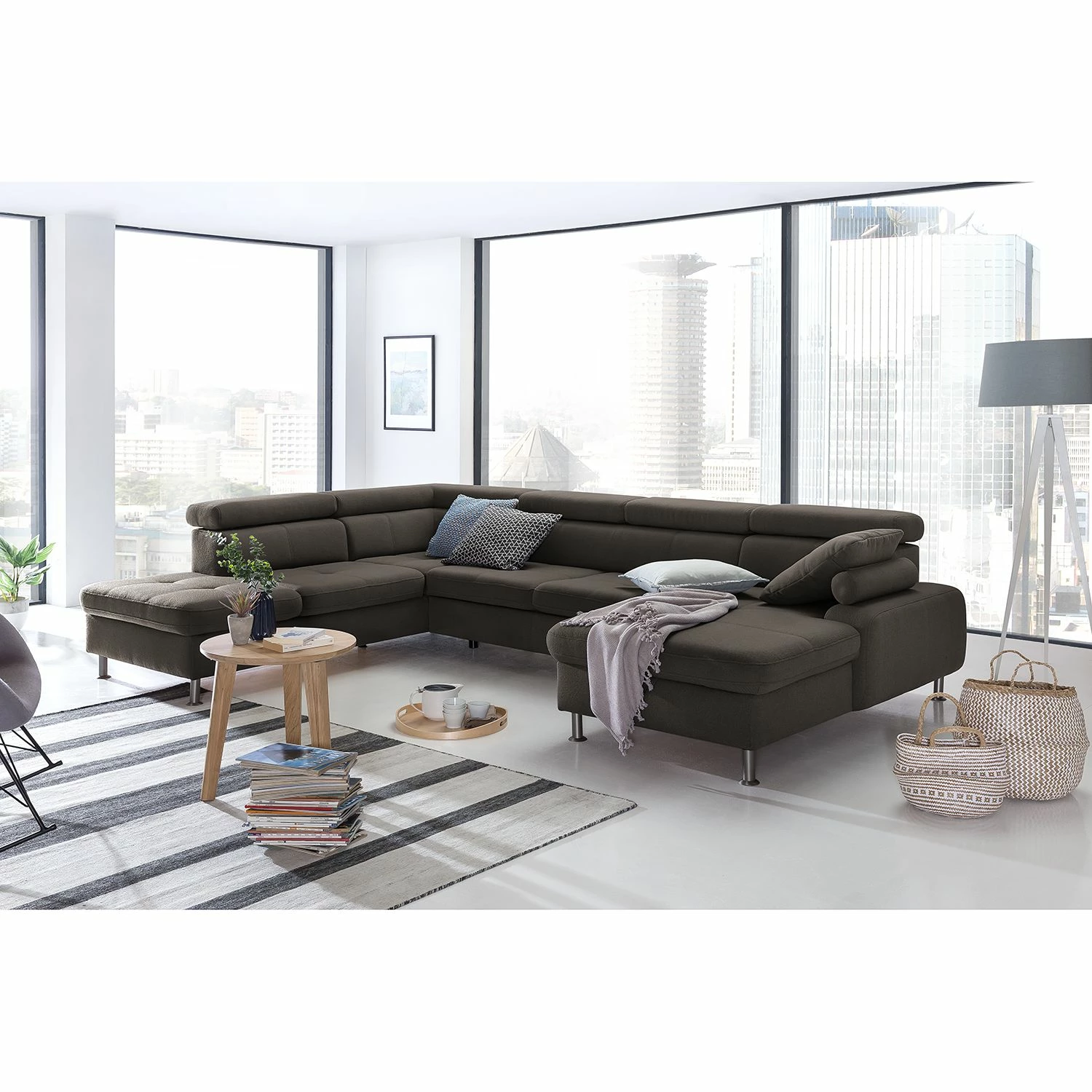 Loftscape Canapé panoramique Rivas - Marron - Méridienne courte à droite / longue à gauche (vue de face) - Sans fonction couchage 4 Loftscape Canapé panoramique Rivas - Marron - Méridienne courte à droite / longue à gauche (vue de face) - Sans fonction couchage – Image 2