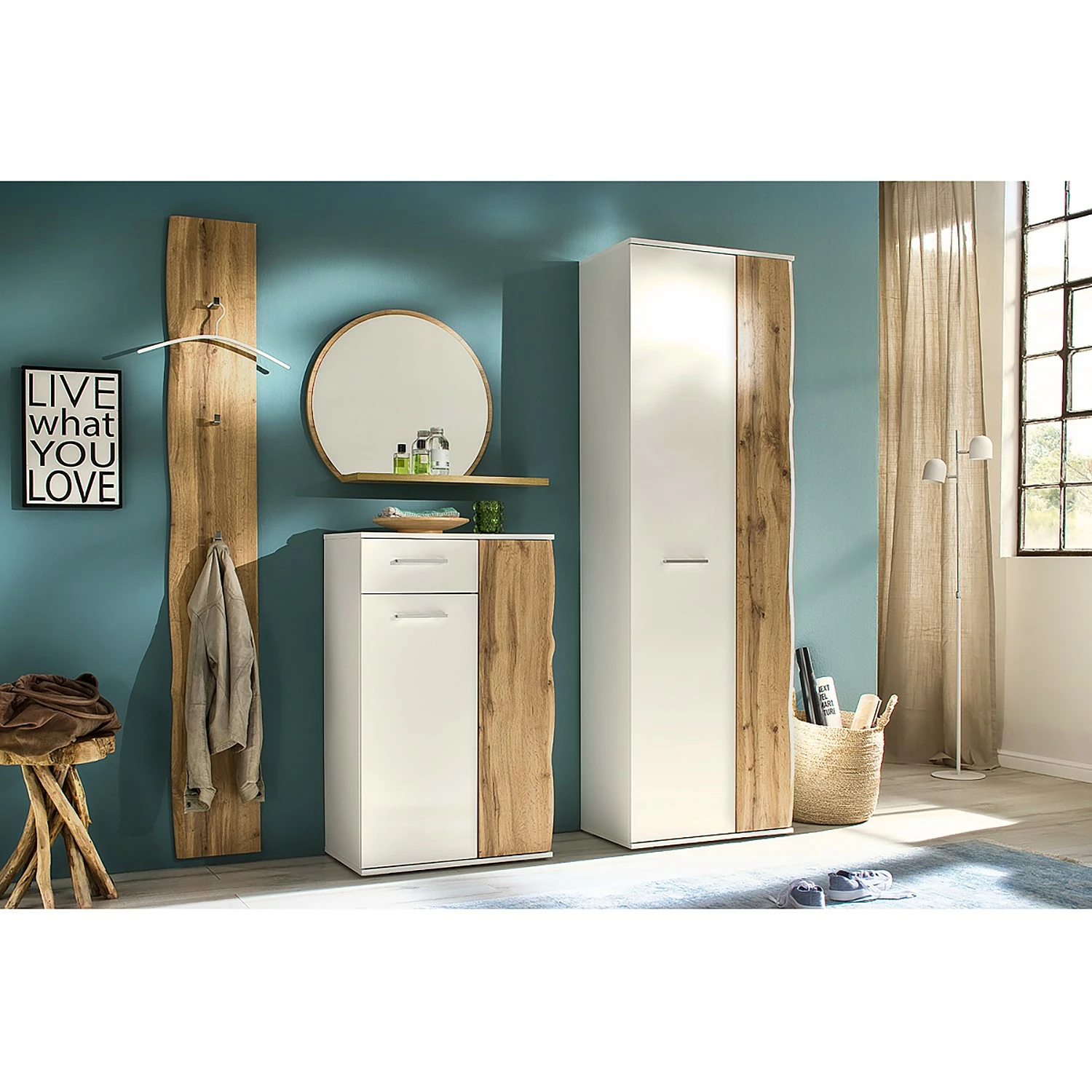 Loftscape Buffet haut Vantaa II - Blanc brillant / Imitation chêne 4 Loftscape Buffet haut Vantaa II - Blanc brillant / Imitation chêne – Image 2