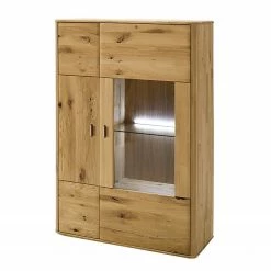 Naturoo Buffet haut Forge II - Partiellement en chêne massif - Chêne de poutre Bianco / Imitation chêne Bianco - Porte en verre à droite