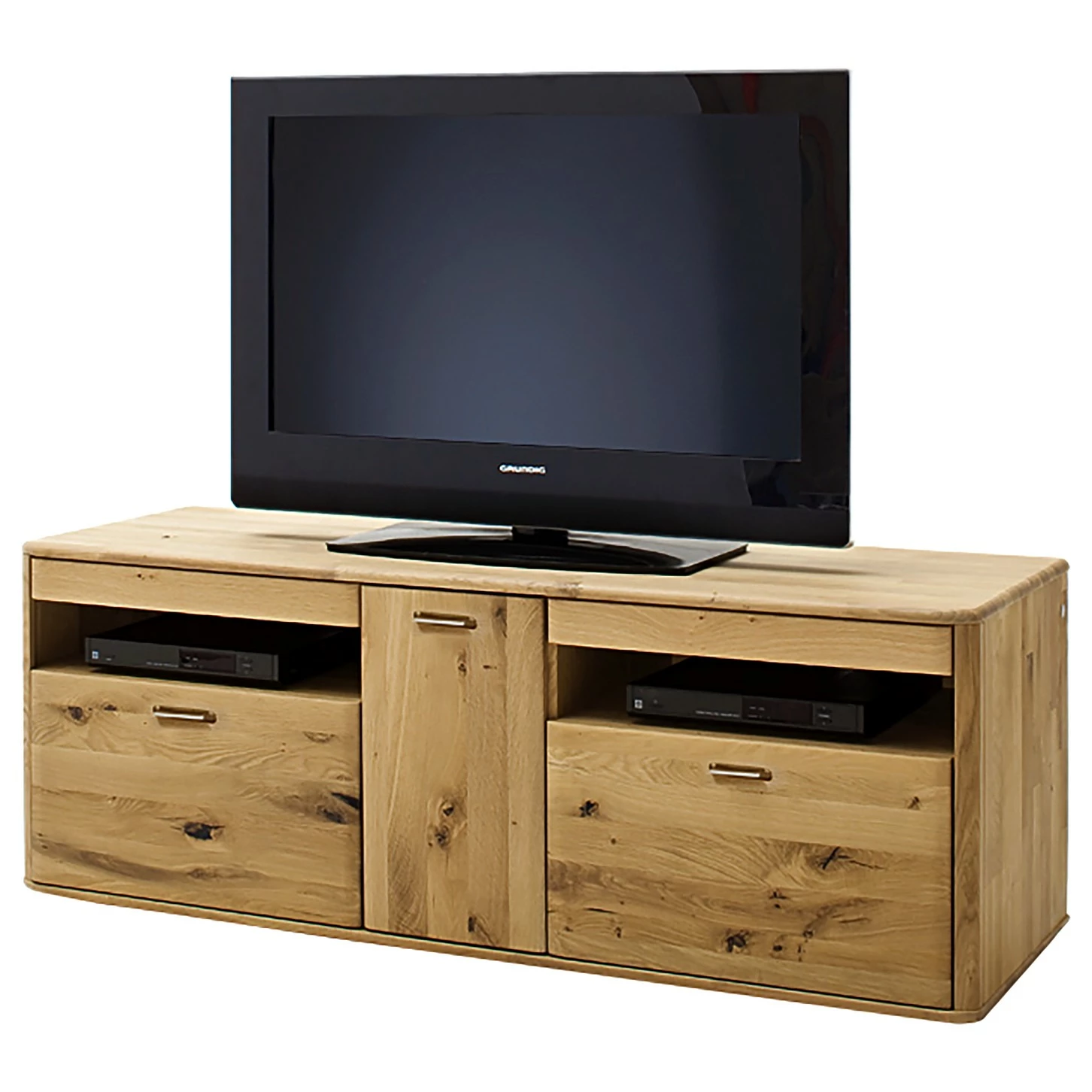 loftscape Naturoo Meuble TV Forge – Partiellement en chêne massif – Chêne de poutre Bianco / Imitation chêne Bianco – Largeur : 156 cm