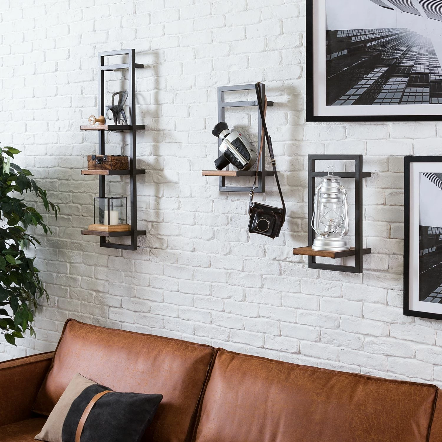 Ars manufacti Étagères murales Manchester (3 éléments) - Acacia massif / Métal - Acacia / Anthracite 3 Ars manufacti Étagères murales Manchester (3 éléments) - Acacia massif / Métal - Acacia / Anthracite