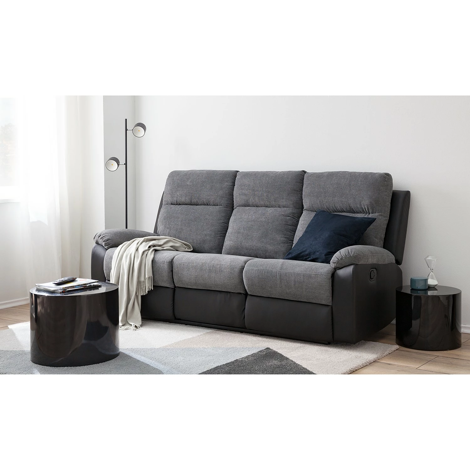 Loftscape Canapé relax Warmun (3 places) - Imitation cuir / Microfibre - Noir / Gris 5 Loftscape Canapé relax Warmun (3 places) - Imitation cuir / Microfibre - Noir / Gris – Image 3