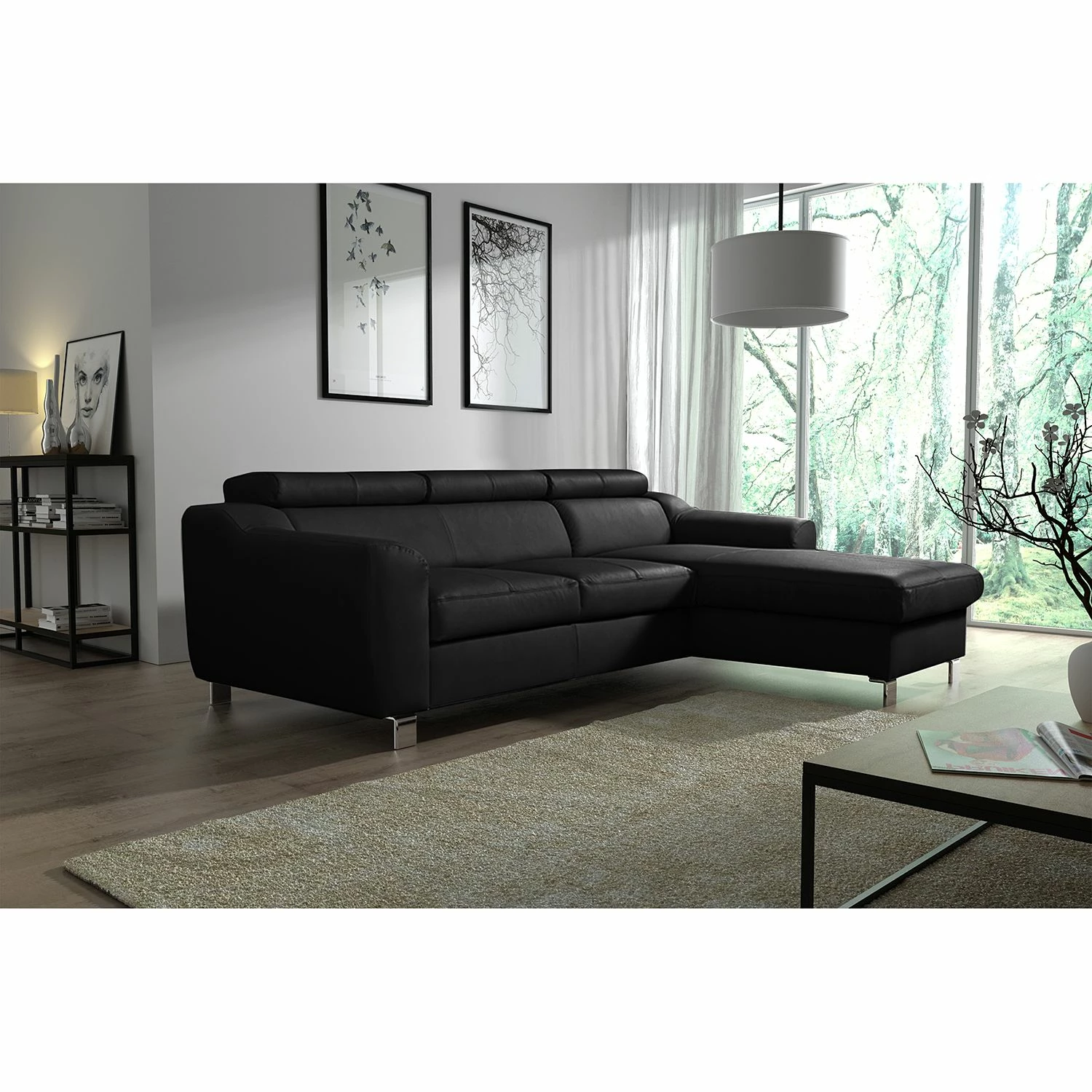 Loftscape Canapé d'angle Burnside I - Cuir véritable / Imitation cuir - Noir - Méridienne courte à droite (vue de face) - Sans fonction couchage 5 Loftscape Canapé d'angle Burnside I - Cuir véritable / Imitation cuir - Noir - Méridienne courte à droite (vue de face) - Sans fonction couchage – Image 3