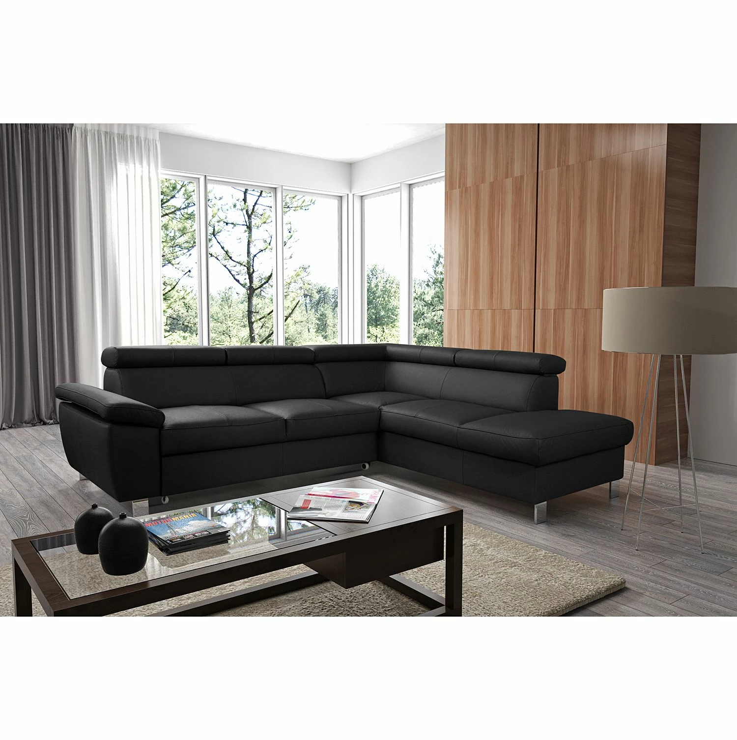 Loftscape Canapé d'angle Waal I - Cuir véritable / Imitation cuir - Noir - Méridienne longue à droite (vue de face) - Avec fonction couchage 4 Loftscape Canapé d'angle Waal I - Cuir véritable / Imitation cuir - Noir - Méridienne longue à droite (vue de face) - Avec fonction couchage – Image 2