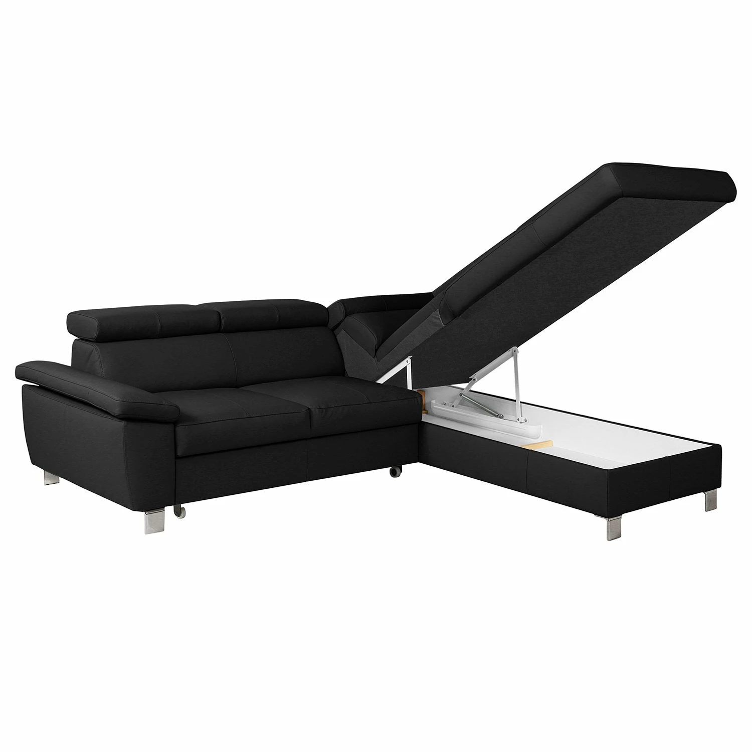 Loftscape Canapé d'angle Waal I - Cuir véritable / Imitation cuir - Noir - Méridienne longue à droite (vue de face) - Avec fonction couchage 11 Loftscape Canapé d'angle Waal I - Cuir véritable / Imitation cuir - Noir - Méridienne longue à droite (vue de face) - Avec fonction couchage – Image 9