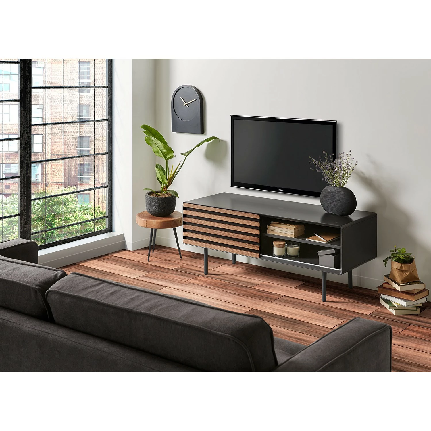 Norrwood Meuble TV Kipra II - Noyer contreplaqué - Graphite 4 Norrwood Meuble TV Kipra II - Noyer contreplaqué - Graphite – Image 2