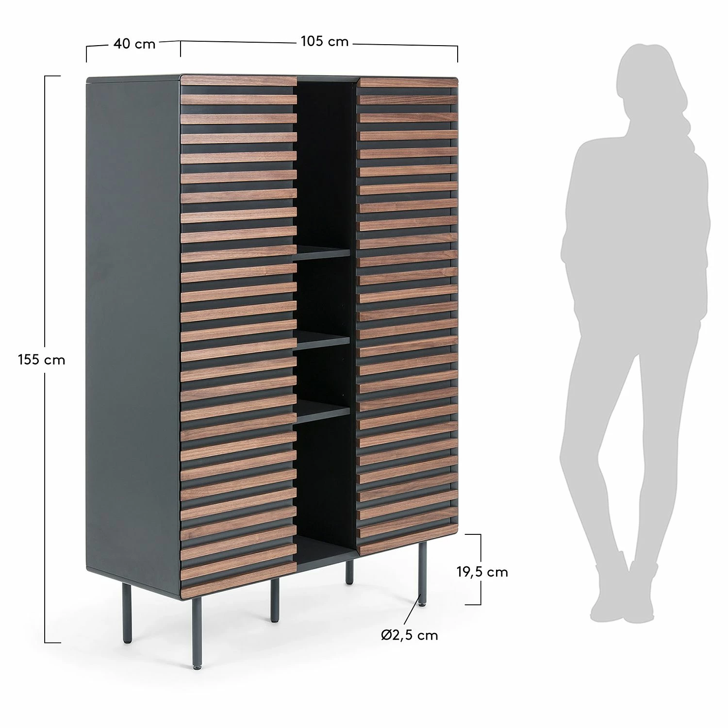 Norrwood Buffet haut Kipra - Noyer contreplaqué - Graphite 10 Norrwood Buffet haut Kipra - Noyer contreplaqué - Graphite – Image 8