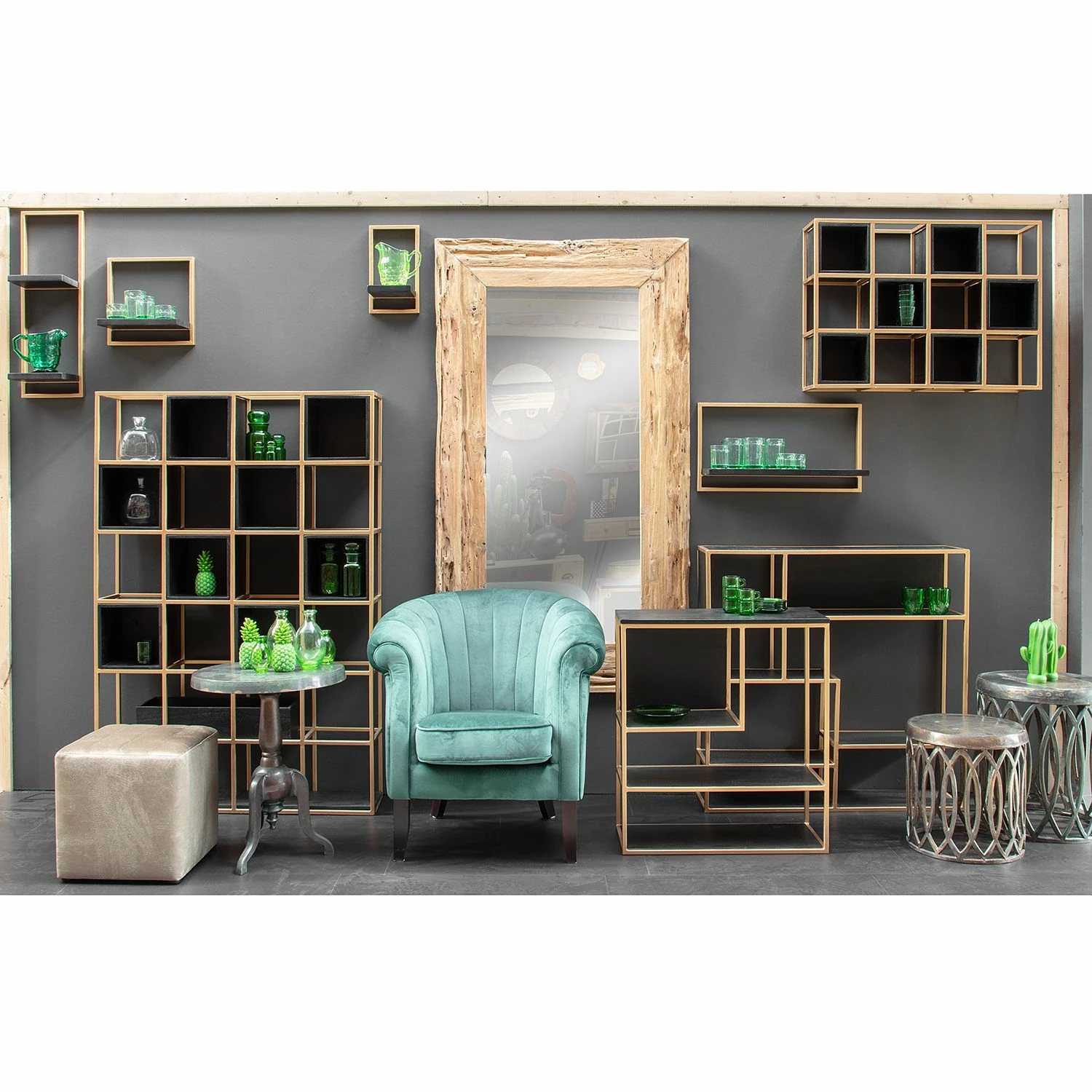 Jack & Alice Étagère Harbin V - Acacia massif - Acacia noir / Doré - Largeur : 65 cm 4 Jack & Alice Étagère Harbin V - Acacia massif - Acacia noir / Doré - Largeur : 65 cm – Image 2