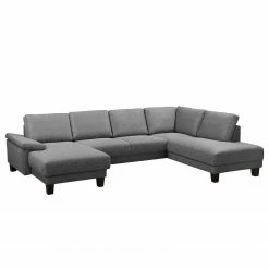 Fredriks Canapé panoramique Gellik - Tissu - Gris - Méridienne courte à gauche / longue à droite (vue de face)