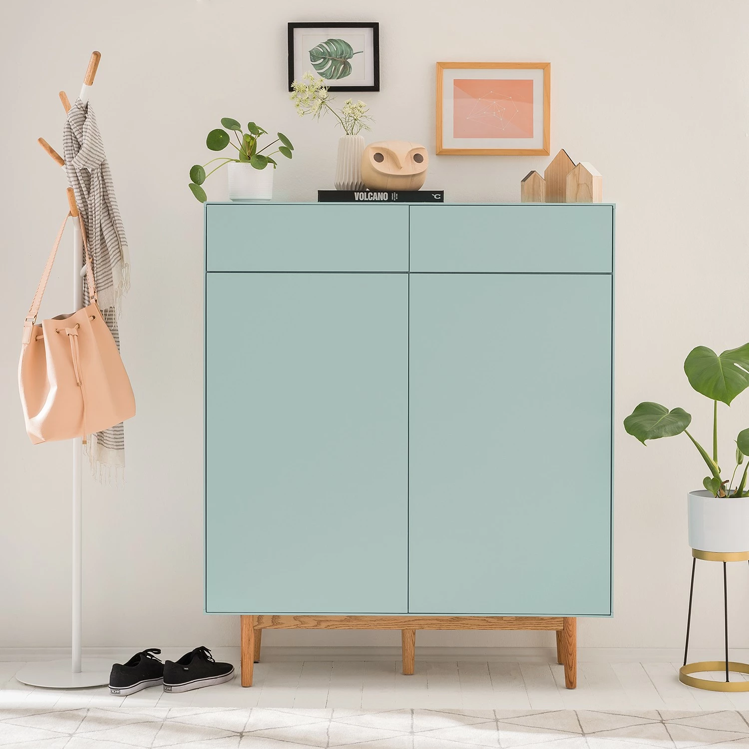 Mørteens Meuble à chaussures Lindholm II - Partiellement en chêne massif - Vert menthe 5 Mørteens Meuble à chaussures Lindholm II - Partiellement en chêne massif - Vert menthe – Image 4