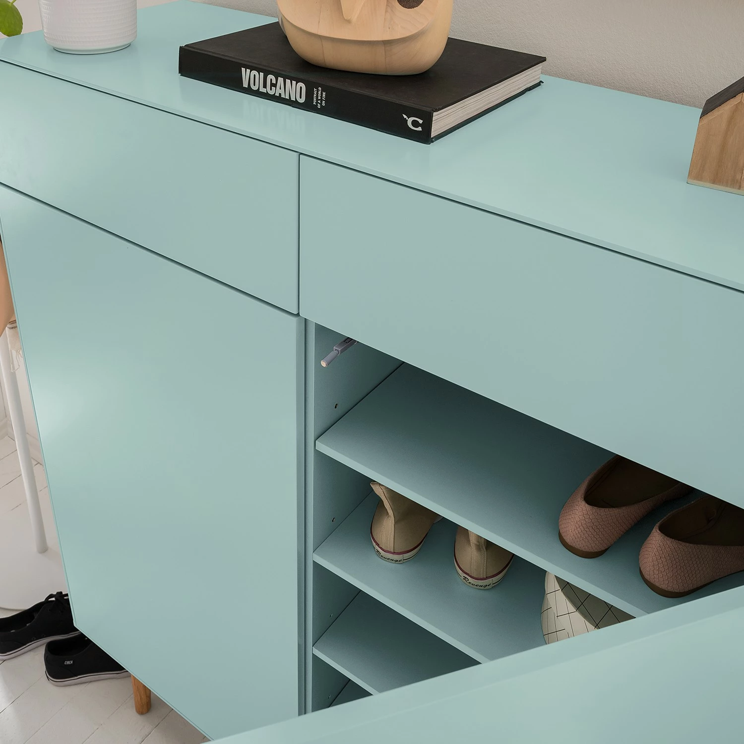 Mørteens Meuble à chaussures Lindholm II - Partiellement en chêne massif - Vert menthe 16 Mørteens Meuble à chaussures Lindholm II - Partiellement en chêne massif - Vert menthe – Image 15