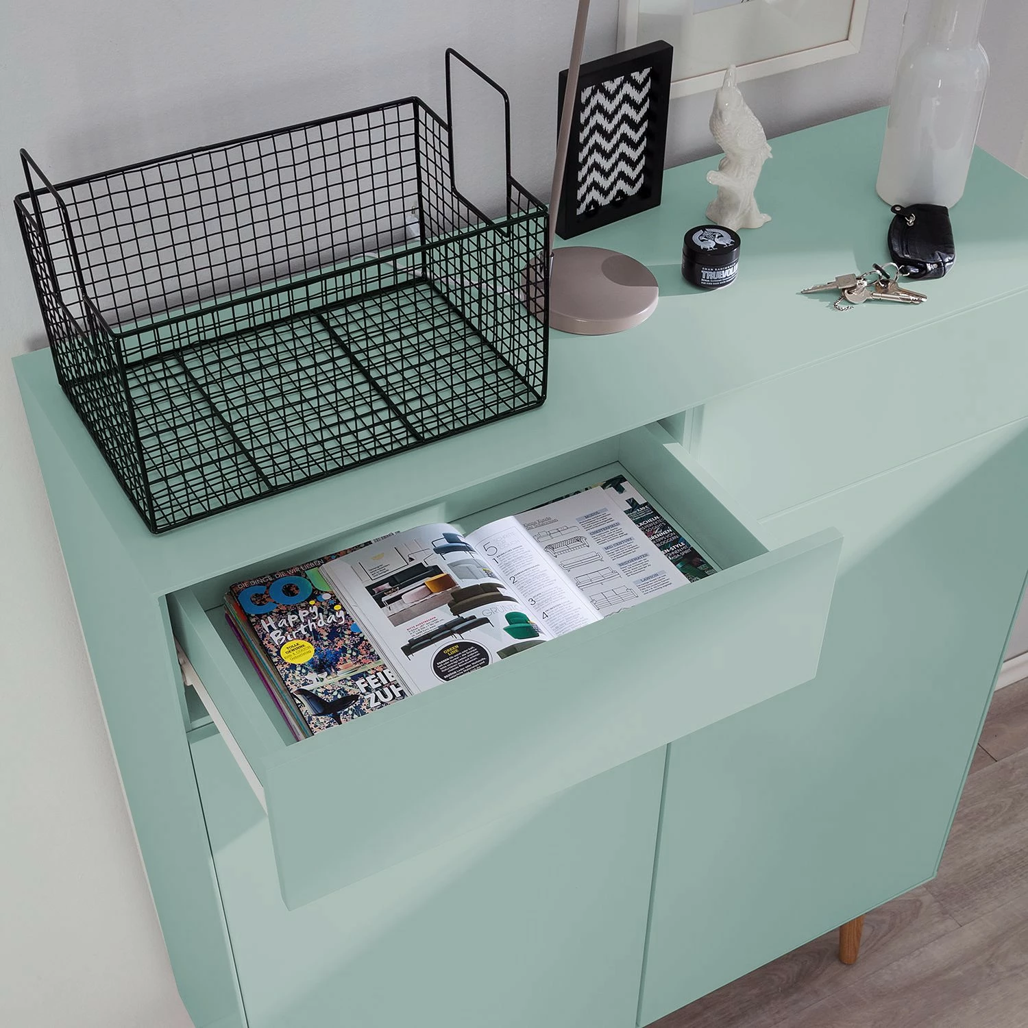 Mørteens Meuble à chaussures Lindholm II - Partiellement en chêne massif - Vert menthe 18 Mørteens Meuble à chaussures Lindholm II - Partiellement en chêne massif - Vert menthe – Image 17