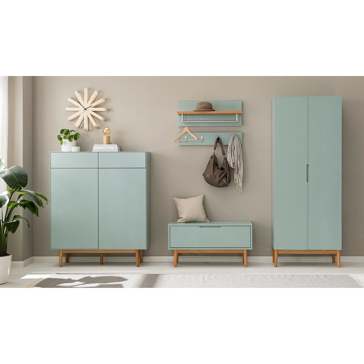 Mørteens Meuble à chaussures Lindholm II - Partiellement en chêne massif - Vert menthe 3 Mørteens Meuble à chaussures Lindholm II - Partiellement en chêne massif - Vert menthe – Image 2