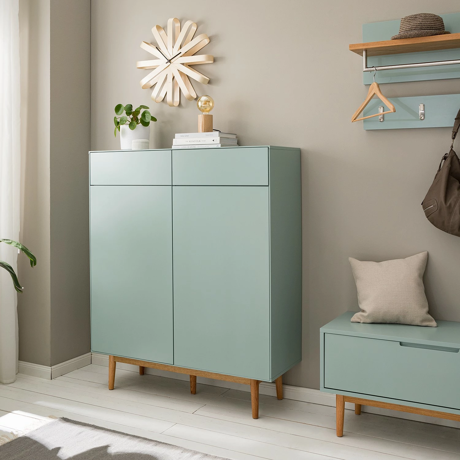 Mørteens Meuble à chaussures Lindholm II - Partiellement en chêne massif - Vert menthe 4 Mørteens Meuble à chaussures Lindholm II - Partiellement en chêne massif - Vert menthe – Image 3