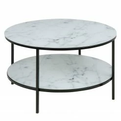 Fredriks Table basse Katori IV - Verre / Fer - Imitation marbre blanc / Noir