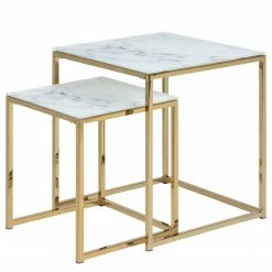 Fredriks Tables basses Katori (lot de 2) - Verre / Fer - Imitation marbre blanc / Doré