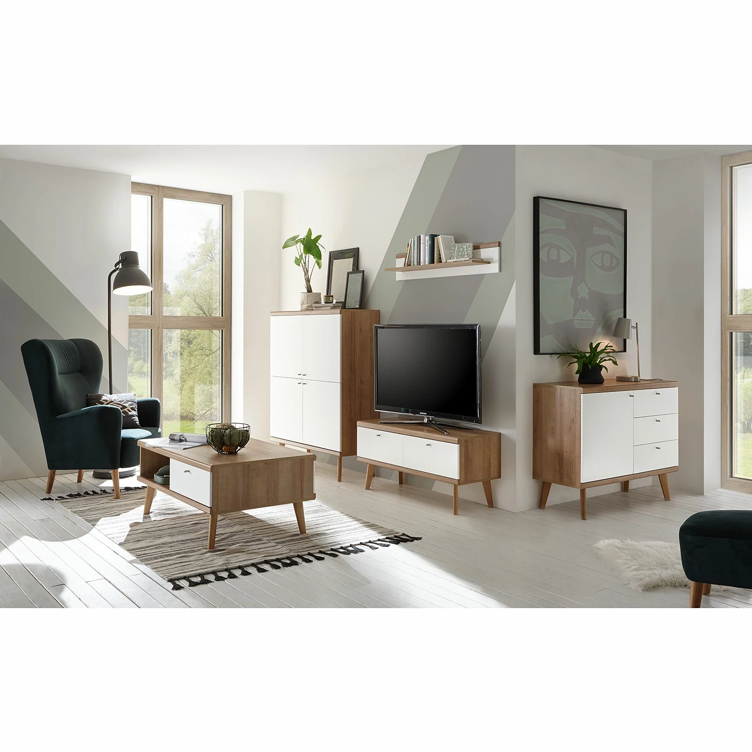 Norrwood Buffet Gyland - Blanc matt / Imitation chêne Riviera 6 Norrwood Buffet Gyland - Blanc matt / Imitation chêne Riviera – Image 4