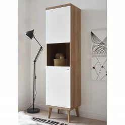 Norrwood Vitrine colonne Gyland - Blanc matt / Imitation chêne Riviera -loftscape Boutique 1000164010 190307 08392200067 MOOD GALLERYIMAGES P000000001000164010 mood
